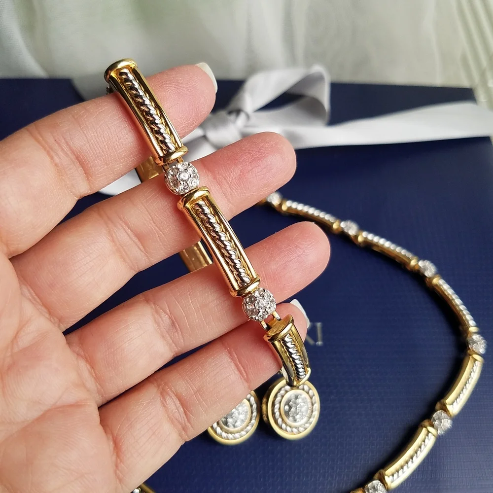 AUTHENTIC Swarovski 18k Gold Plated Tennis Necklace, Bracelet & Earrings SET - Picture 14 of 16